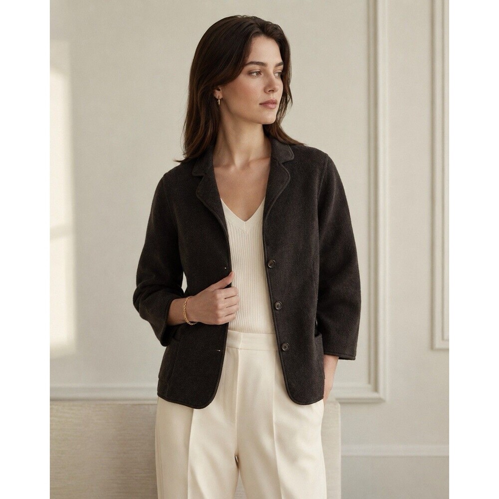 Loro Piana Stretch Silk Knit Blazer Jacket Brown Women's EU 48 US 12 Italy